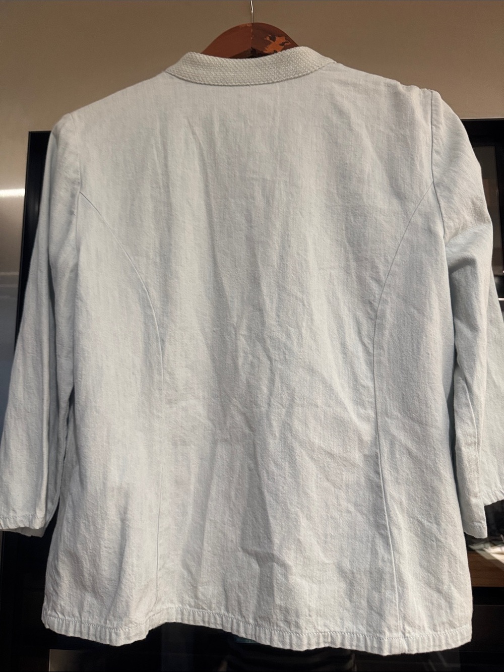 Chico’s Embroidered Linen Blend Open Front Jacket Size 1 Floral Boho Cottagecore - Picture 6 of 7